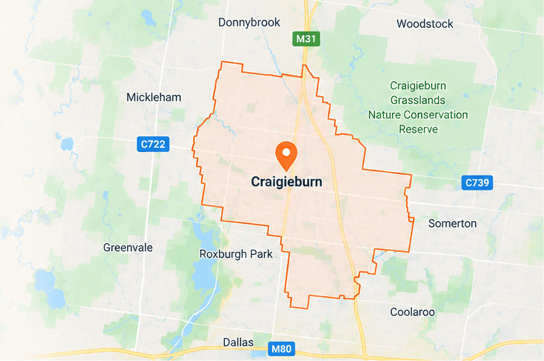 Map of Craigieburn service area in northern Melbourne