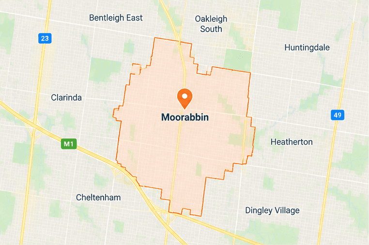 Map of Moorabbin service area in south-east Melbourne