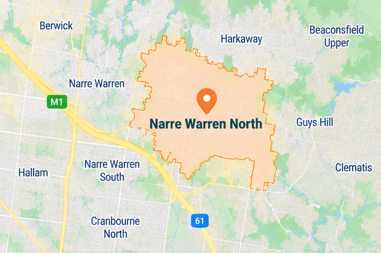 Map of Narre Warren North service area in south-east Melbourne