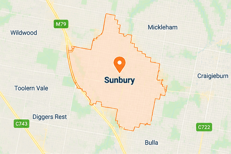 Map of Sunbury service area in north-west Melbourne