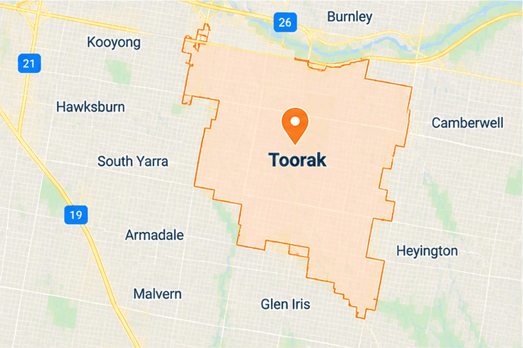 Map of Toorak service area in inner south-east Melbourne