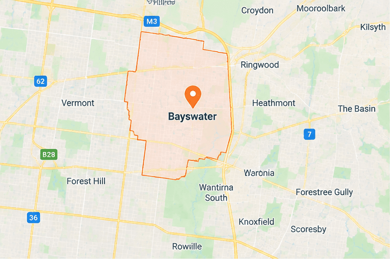 Map of Bayswater service area in eastern Melbourne