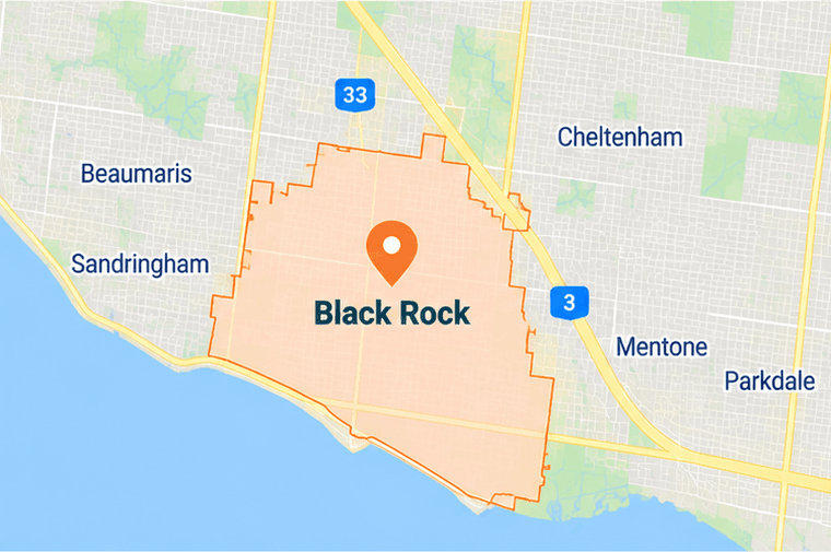 Map of Black Rock service area in bayside Melbourne, Victoria