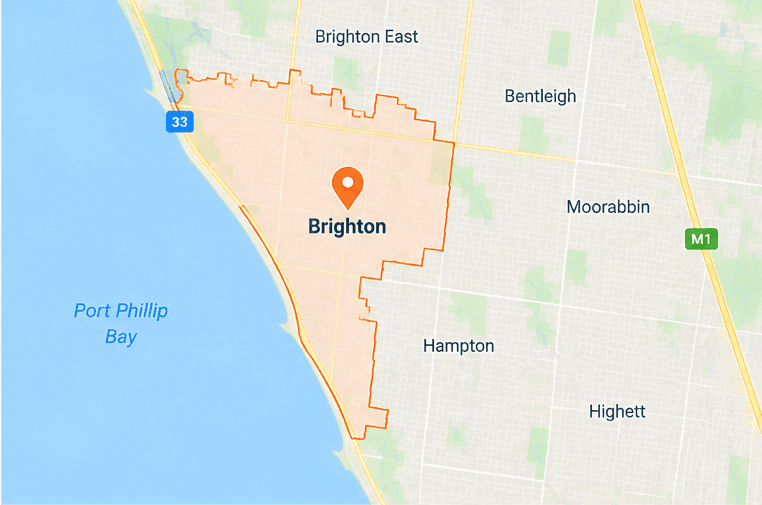 Map of Brighton service area in bayside Melbourne
