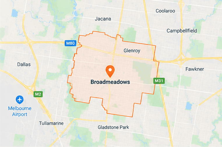 Map of Broadmeadows service area in northern Melbourne