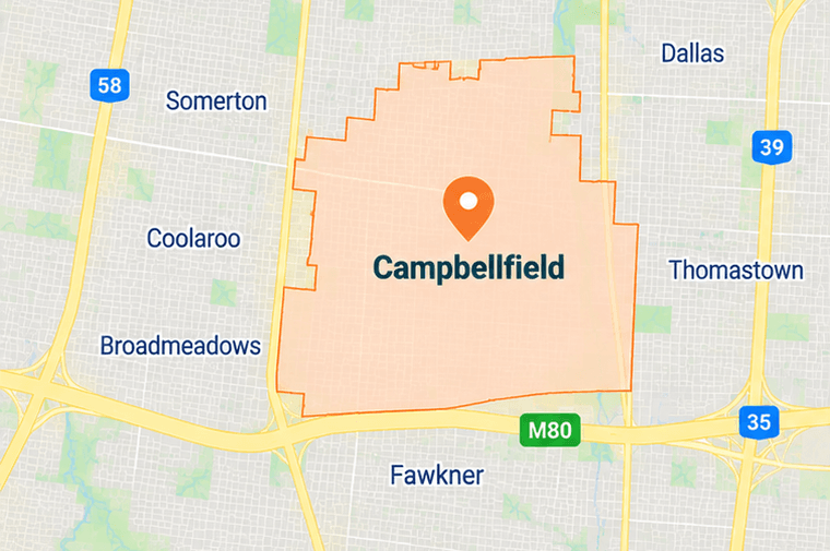 Map of Campbellfield service area in northern Melbourne