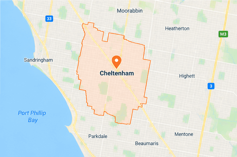 Map of Cheltenham service area in south-east Melbourne