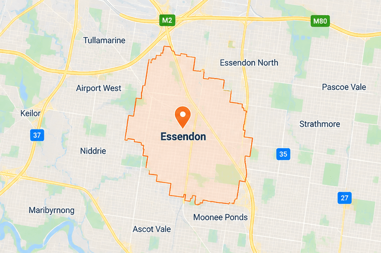 Map of Essendon service area in north-west Melbourne