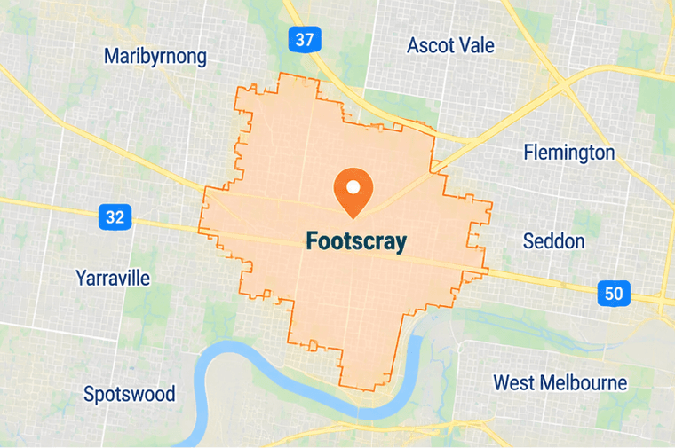 Map of Footscray service area in western Melbourne