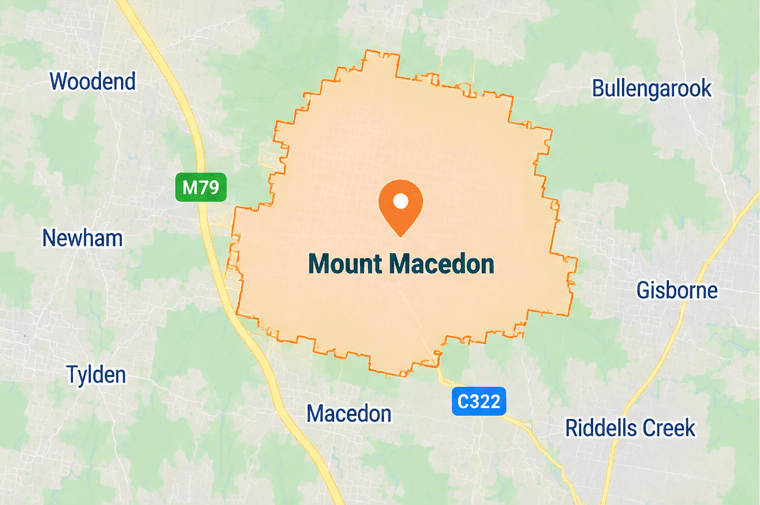 Map of Mount Macedon service area in the Macedon Ranges, Victoria