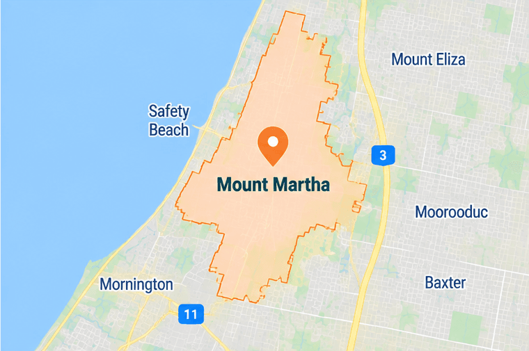 Map of Mount Martha service area on the Mornington Peninsula