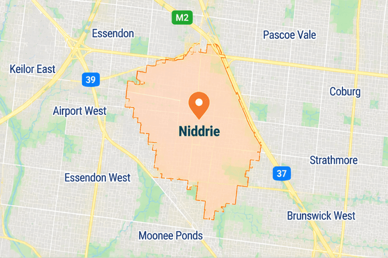 Map of Niddrie service area in north-west Melbourne