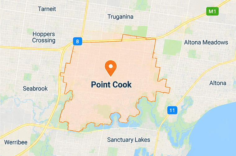 Map of Point Cook service area in western Melbourne