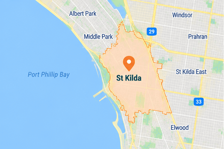Map of St Kilda service area in bayside Melbourne