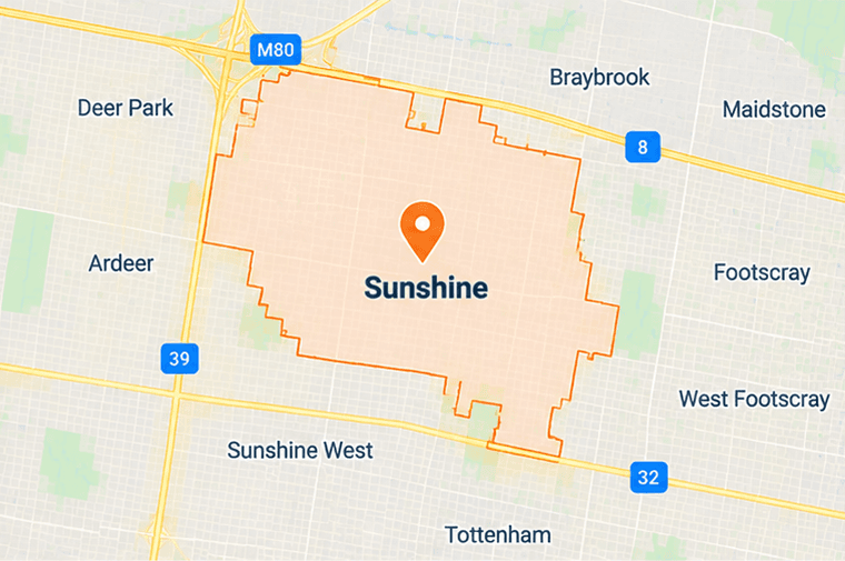 Map of Sunshine service area in western Melbourne, Victoria